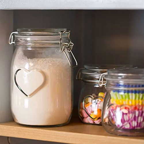 Nicola Spring Heart Shaped Glass Storage Jar with Airtight Clip Lid, 1.5 l, Transparent – 3