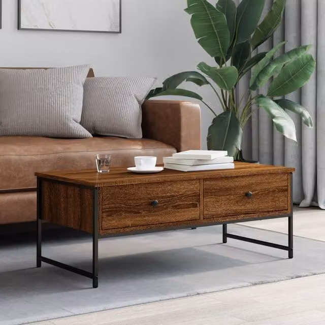 Berkfield Home Decorative Coffee Table in Brown Oak, W/D/H: 101 x 49 x 39.5 cm – 1