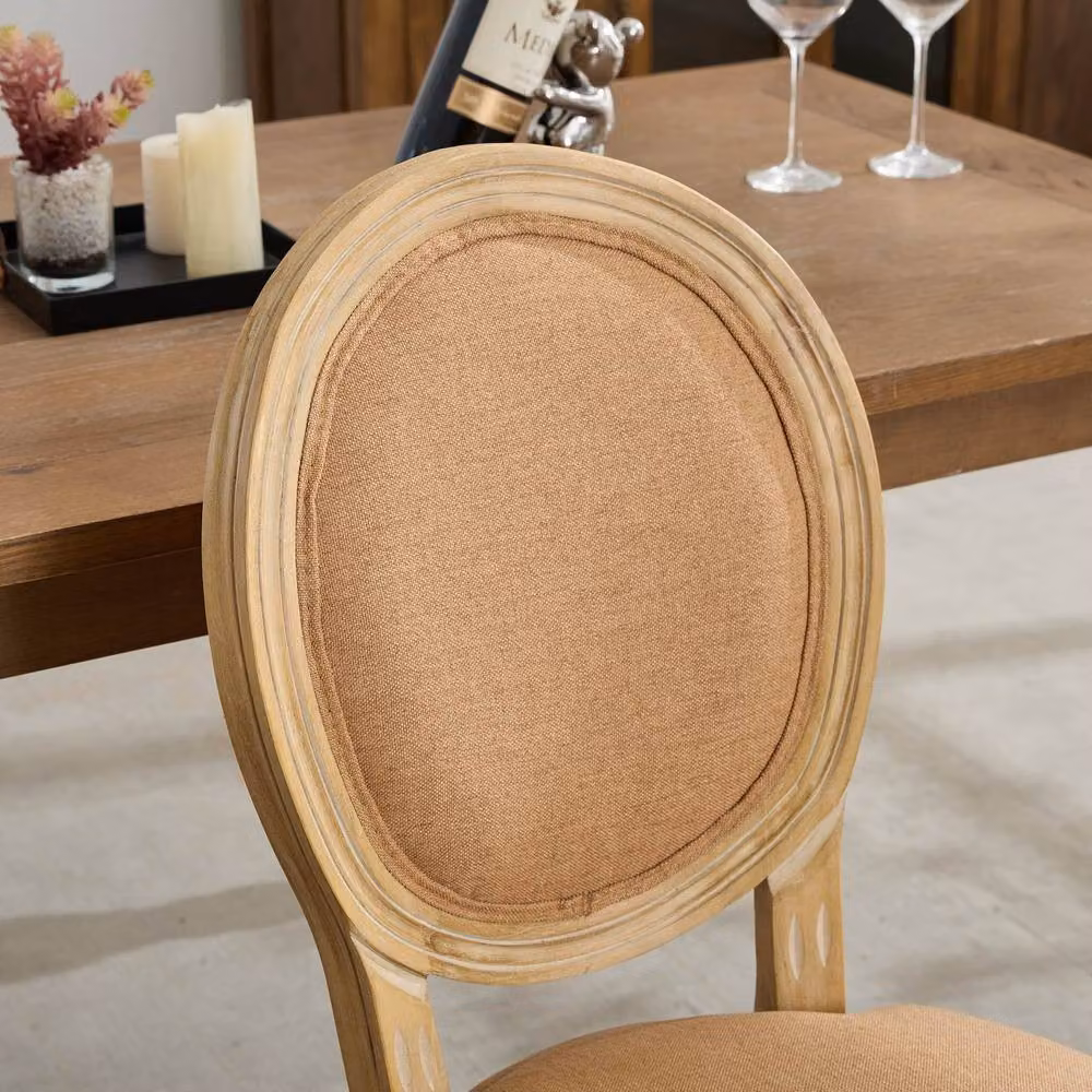 HomeTouch Set of 2 French Style Linen Fabric Kitchen and Dining Chairs in Light Brown – 3