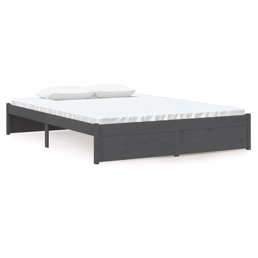 Berkfield Home Modern Grey Solid Pine Wood Double Bed Frame W: 135 cm, L: 190 cm – 2