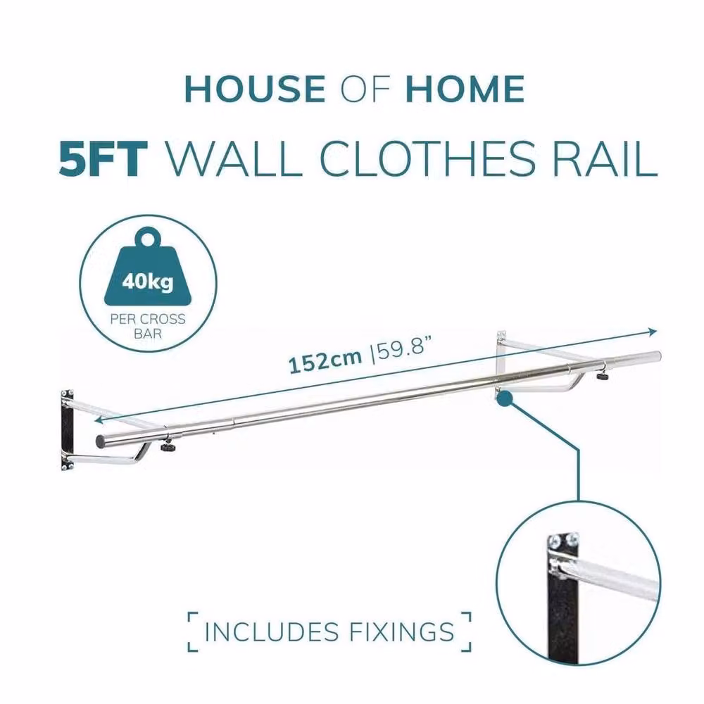 FLAVORA Silver Chrome Wall Mounted Continuous Linear Clothes Rail – 2