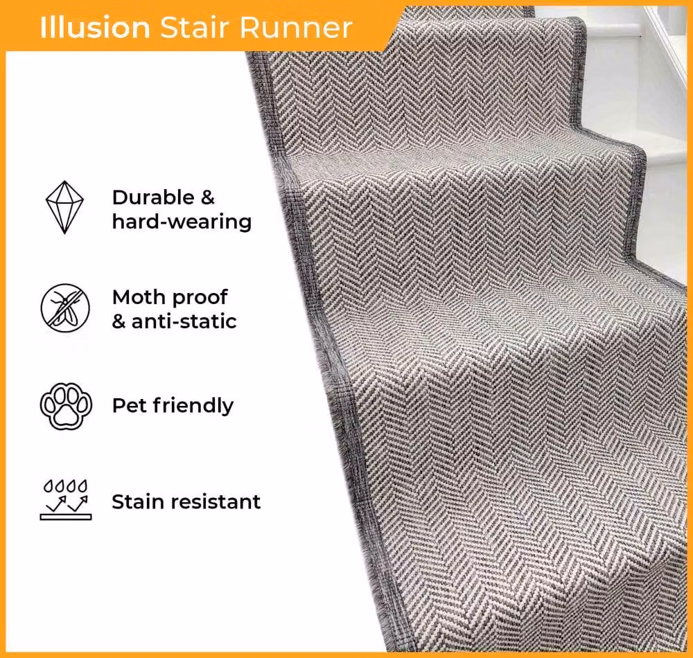 runrug Illusion Reversible Durable Stair Runner Carpet, Blue, W: 60 cm, L: 450 cm – 3