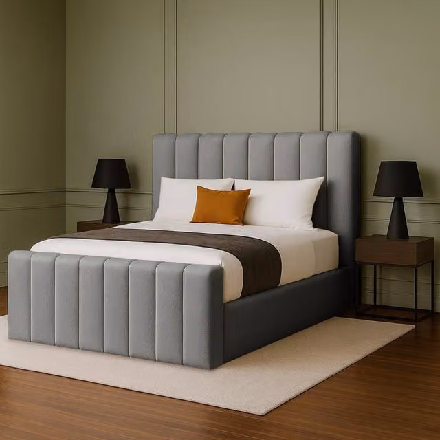 Desire Deco Selena Premium Upholstered Bed Frame in Grey, W/D/H: 140 x 200 cm