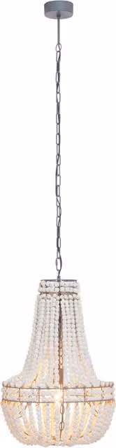 Orsina White and Grey Boho Wooden Beaded Chandelier, Handmade Hanging Pendant Light with Adjustable Height
