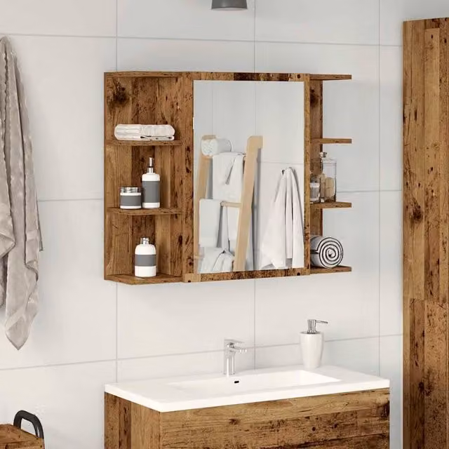 Berkfield Home Modern Bathroom Mirror Cabinet in Brown Old Wood, W/D/H: 80 x 20.5 x 64 cm