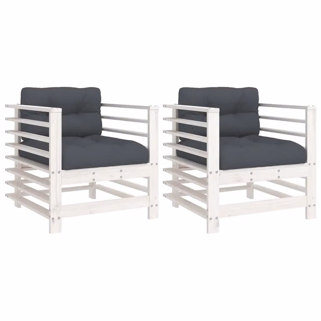 Berkfield Home Set of 2 Rustic White Solid Wood Pine Garden Chairs with Cushions – 2