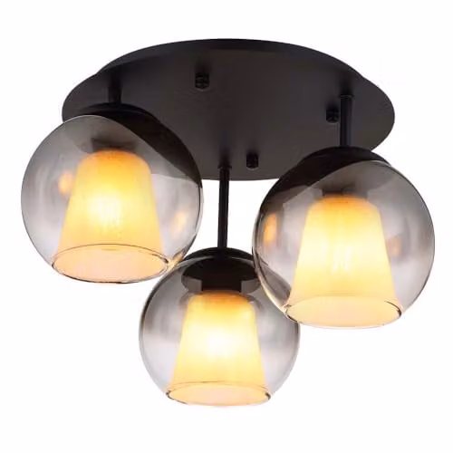 Netlighting Barry Shade Cluster Ceiling Light with Black and Smoke Grey Glass Spheres, 3x E27