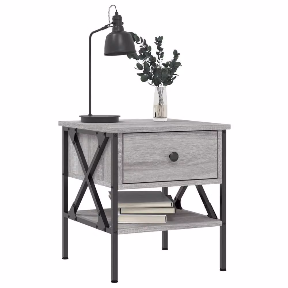 Berkfield Home Set of 2 Grey Sonoma Bedside Tables in Engineered Wood W/D/H: 40 x 42 x 45 cm – 2