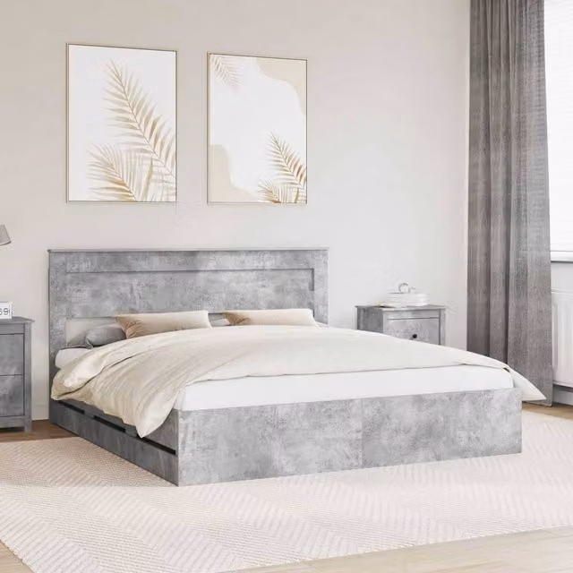 Berkfield Home Modern Bed Frame with Drawers in Concrete Grey, Engineered Wood, W/D/H: 180 x 200 cm – 1