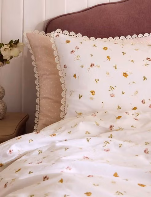 Laura Ashley 2 Pack Neve Floral Pure Cotton Pillowcases in Cream and Multicolour