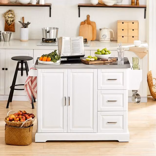SoBuy Modern White Kitchen Trolley with Rubberwood Finish