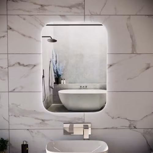 Nes Home Modern Silver LED Wall Mirror, W: 50 cm, H: 70 cm