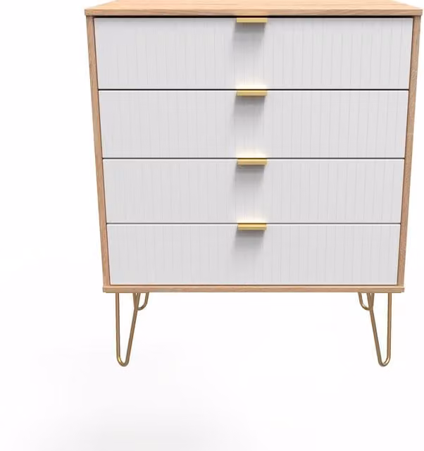 Ready Assembled 2 U Bexley 4 Drawer Chest in Natural Sand with Gold Metal Accents