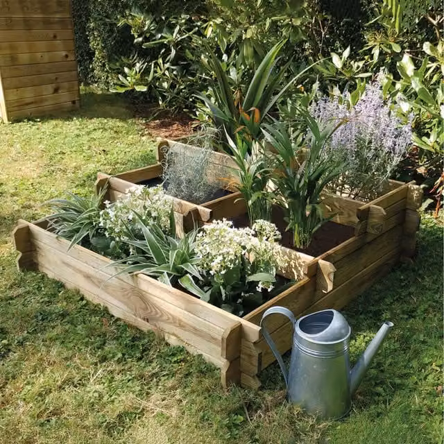 Cerland Angelic Tiered Wooden Raised Bed with Lining in Natural Brown
