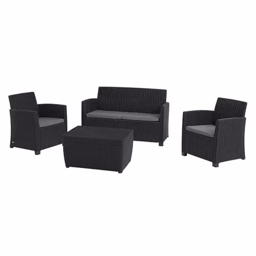 Keter Mia 4 Seater Rattan-Style Lounge Set in Grey with Storage Table and Cushions – 1