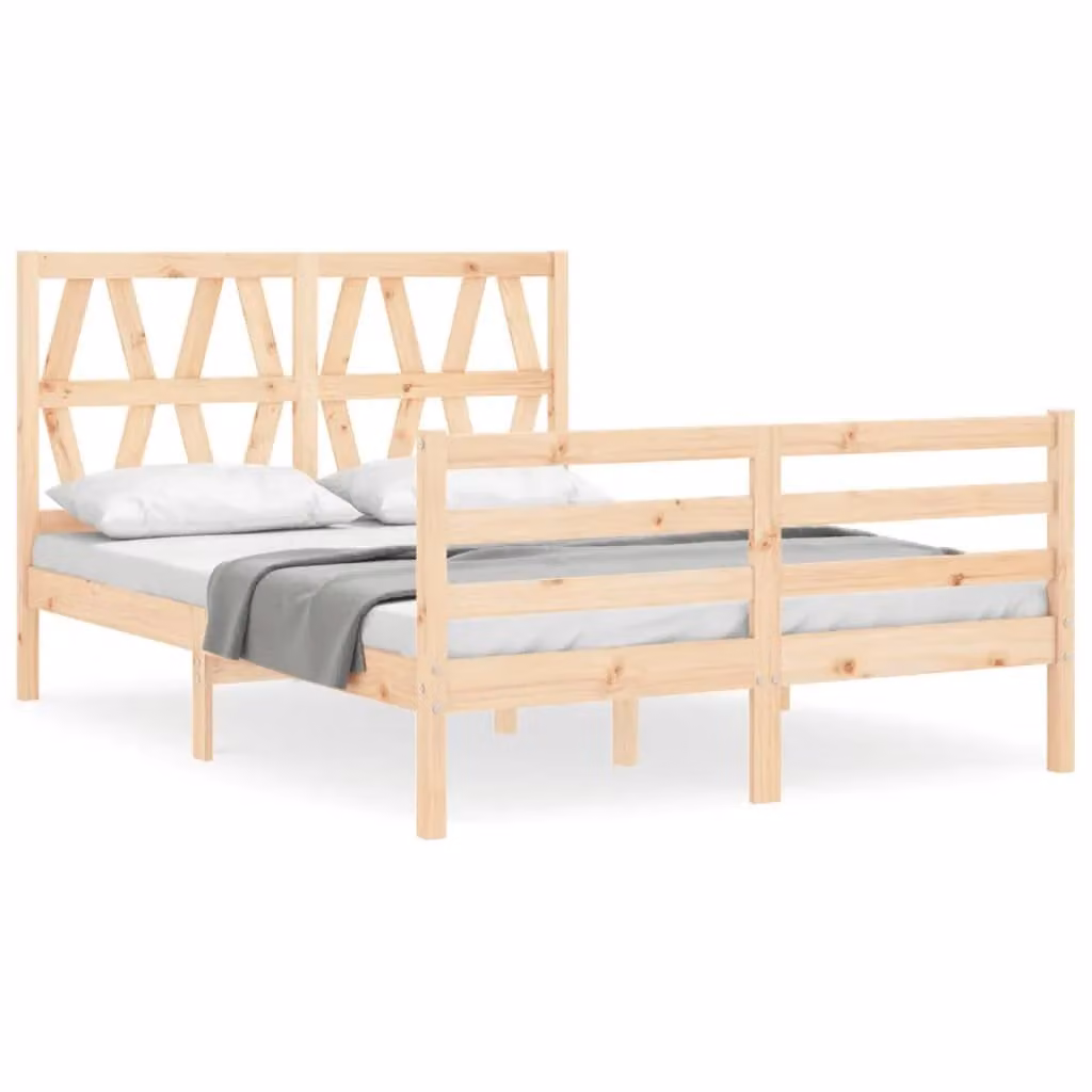 Berkfield Home Solid Wood Pine Bed Frame with Headboard in Brown, W/D/H: 120 x 200 cm