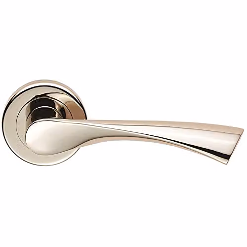 Loops Pair of Angular Twisted Handle on Round Rose with Concealed Fix in Polished Nickel