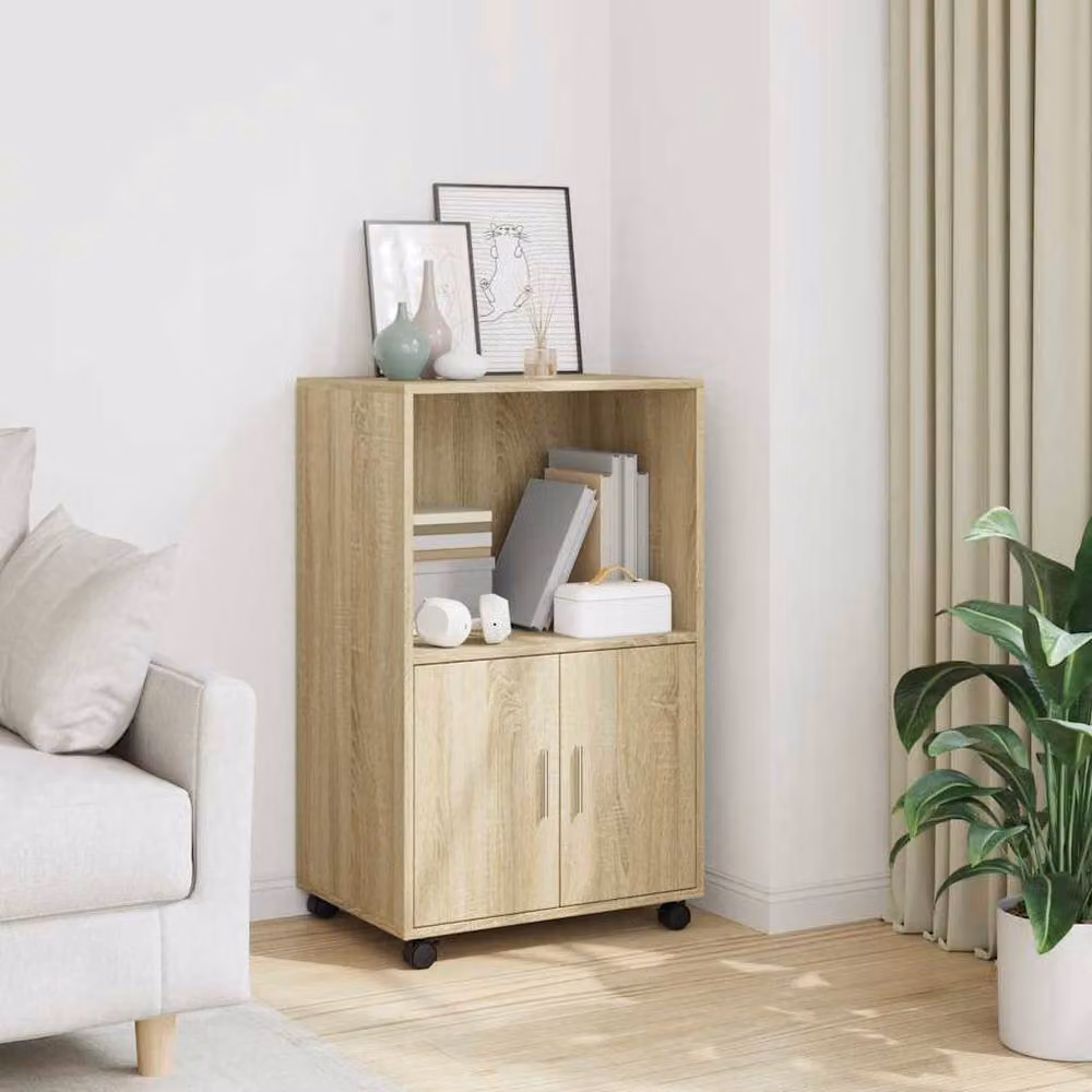 Berkfield Home Sonoma Oak Rolling Cabinet in Tan, W/D/H: 55 x 40 x 91 cm – 1