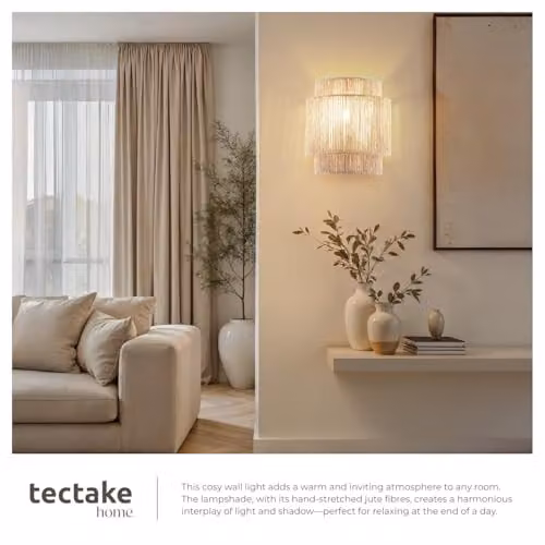 tectake Boho Style Wall Lamp with 3-Tier Jute Lampshade and Metal Frame, Beige and Brown, W/D/H: 23 x 12 x 25.5 cm – 4