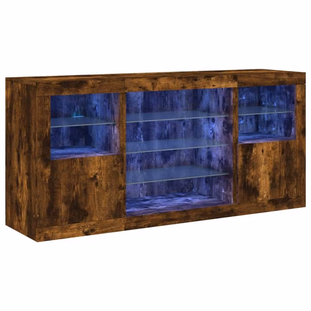 Berkfield Home Modern Smoked Oak Sideboard with Integrated LED Lights, Brown, W: 142.5 cm, D: 37 cm, H: 67 cm – 2