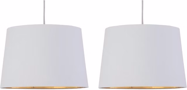 First Choice Lighting Zoey Set of 2 Cylinder Easy Fit Pendant Lamp Shades in White and Gold/Brass Fabric