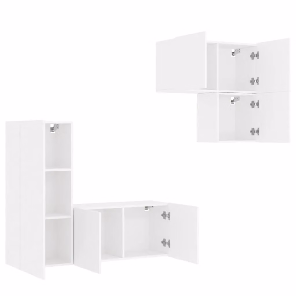 Berkfield Home 4 Piece Modern White Matt Wall Mounted TV Unit Set with Hinged Doors and Internal Shelves – 2