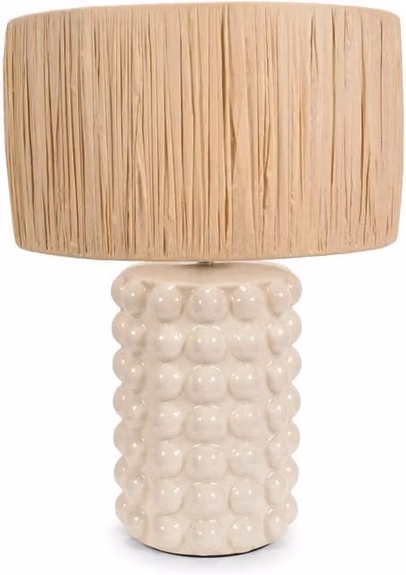 Kiran Ceramic Table Lamp with Rattan Shade in Beige and Yellow