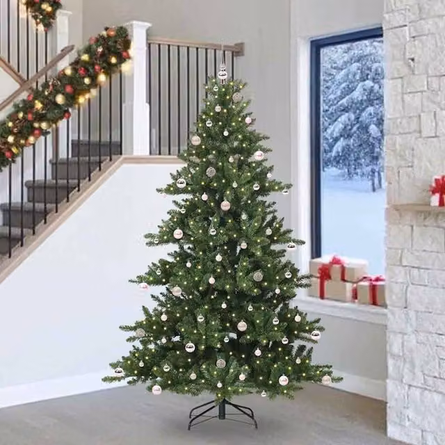 Berkfield Home Artificial Hinged Green PVC Christmas Tree with 300 Warm White LEDs, Height: 240 cm