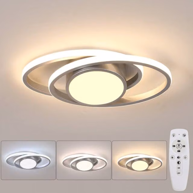 Pheashine Modern LED Ring Ceiling Light in Silver with Remote Control and Dimmable CCT – 1
