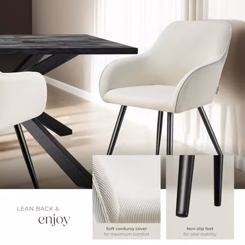 tectake Modern Dining Chair with Armrests in Black and White – 4
