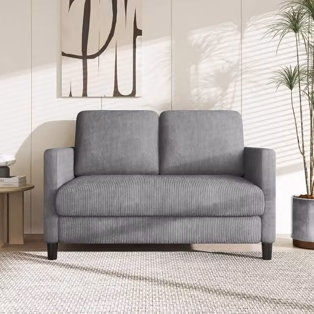 Dprodo Grey Corduroy Small Sofa Loveseat, Width: 129 cm – 1
