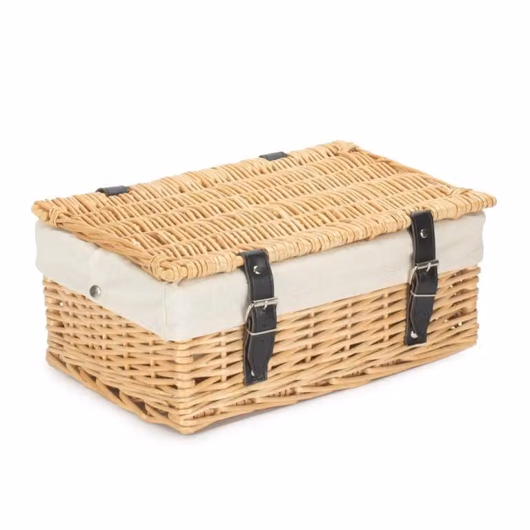 Red Hamper White Open Weave Wicker Picnic Basket with Handles, Width: 36 cm
