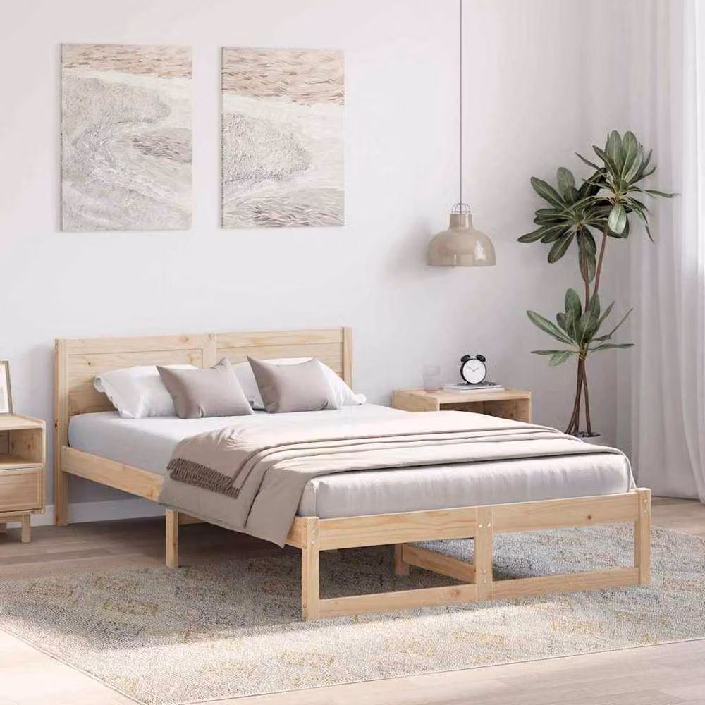 Berkfield Home Minimalist Solid Pine Wood Bed Frame in Beige, W/D/H: 120 x 190 cm – 2