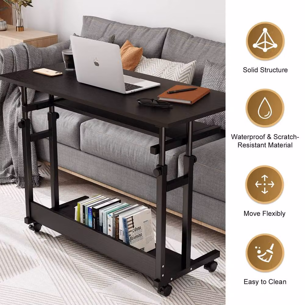 Dprodo Height Adjustable Portable Computer Desk with Castors in Black – 4