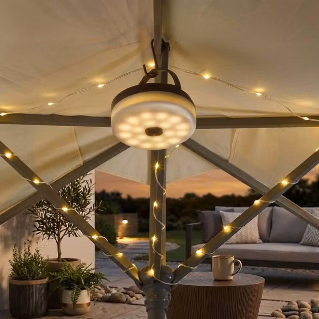 Garden Greatness 4-in-1 Portable Solar LED String Lantern Lights in Warm White and Multicolour – 1