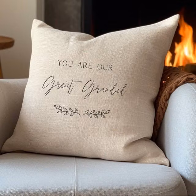 Aye Do Gifts Men's Personalised Great Grandad, Papa or Pop Cushion in Beige Linen, W/D/H: 40 x 40 x 1 cm