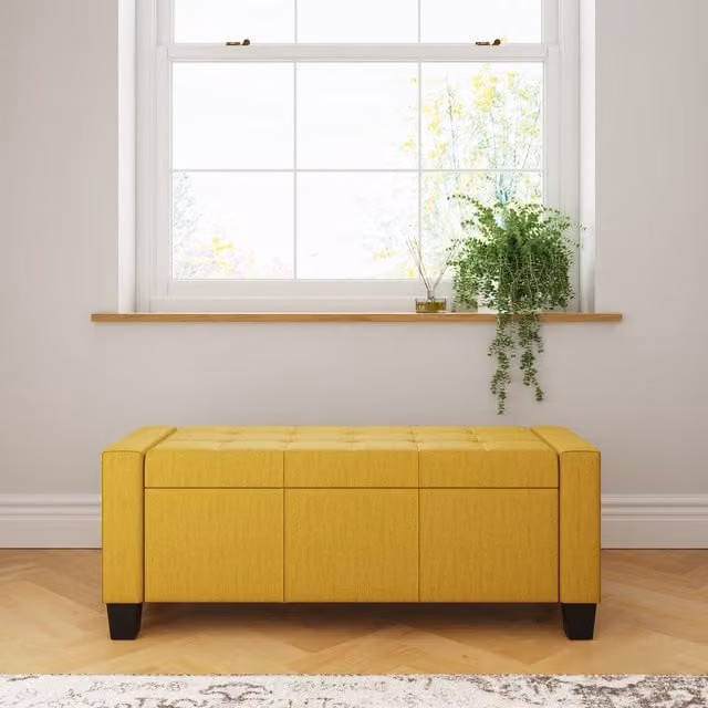 GFW Verona Crushed Velvet Ottoman Storage Bench in Mustard Yellow