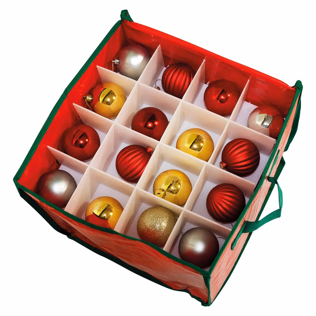 mysmartbuy Christmas Ornaments Storage Bag in Red and Green with Carry Handles and 16 Compartments, H32 x W31 x D31 cm – 2