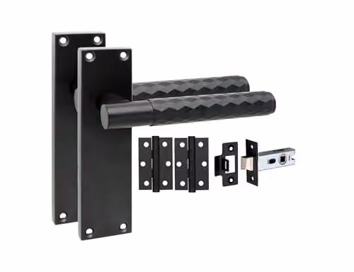 Golden Grace Knurled Door Handle Set with Latch in Matt Black, 1 Pair – 1