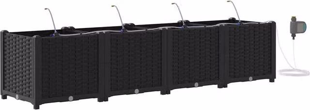 Berkfield Home Set of 4 Black Garden Planters with Water Irrigation System