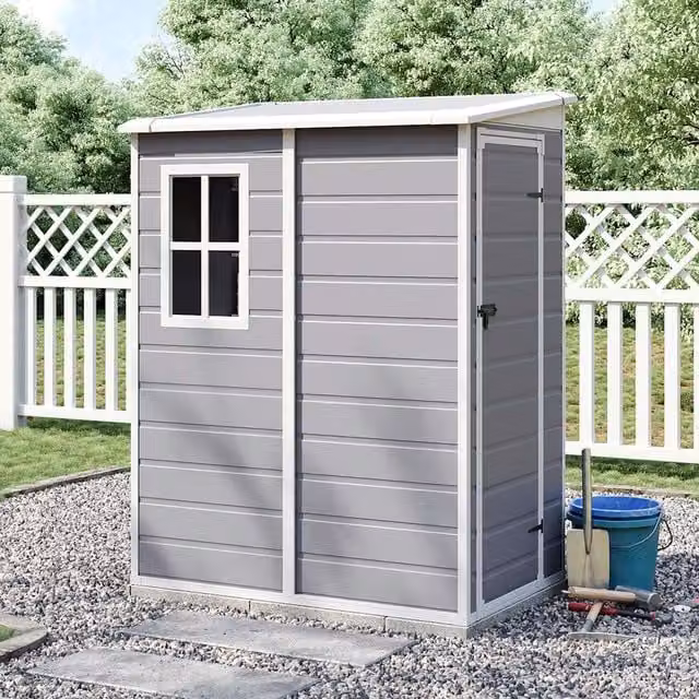 Lifeideas Grey Plastic Pent Tool Storage Shed with Window, W/D/H: 149.8 x 122 x 192.5 cm