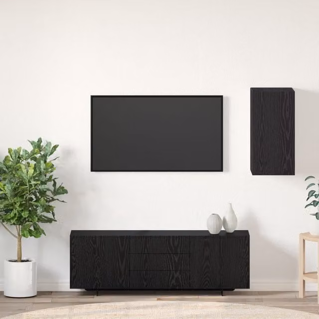 Berkfield Home Modern Wall-Mounted TV Unit with Storage and Hinged Door in Black Oak Matt Finish