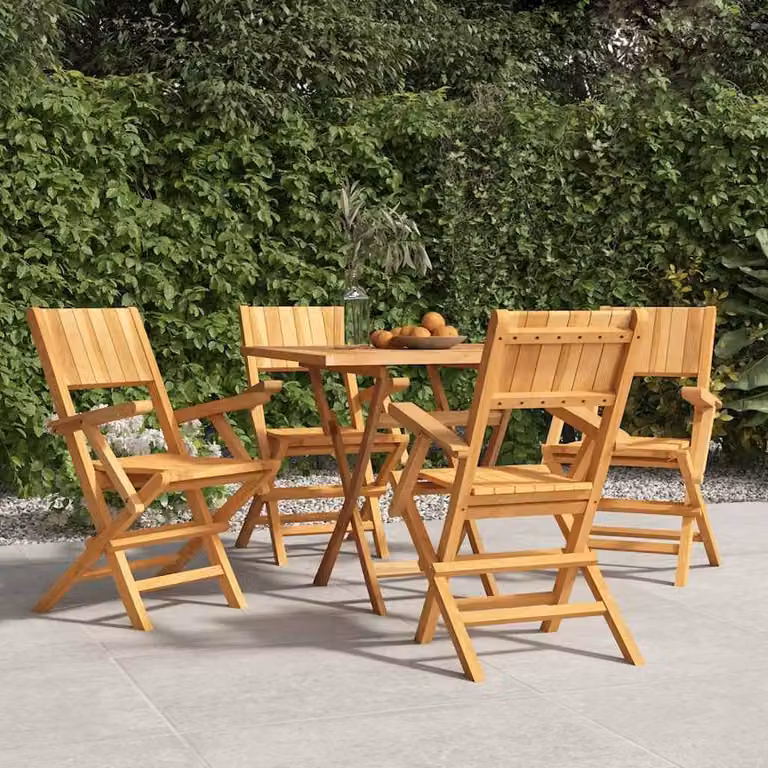 Berkfield Home Set of 4 Folding Garden Chairs in Brown Solid Teak Wood, W/D/H: 55 x 61 x 90 cm