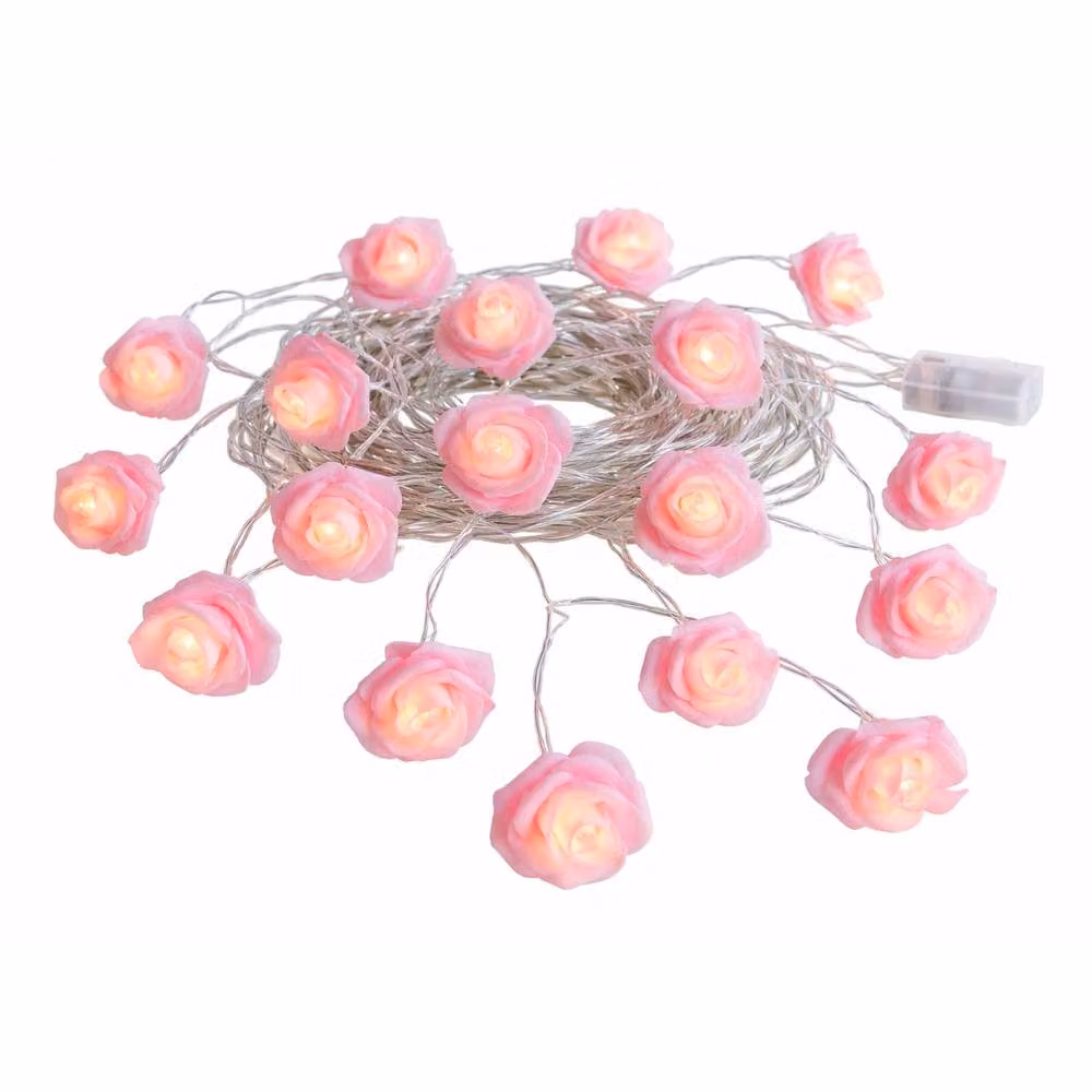 Neo Pink Rose 20 LED Battery Operated String Lights with Copper Wire – 5