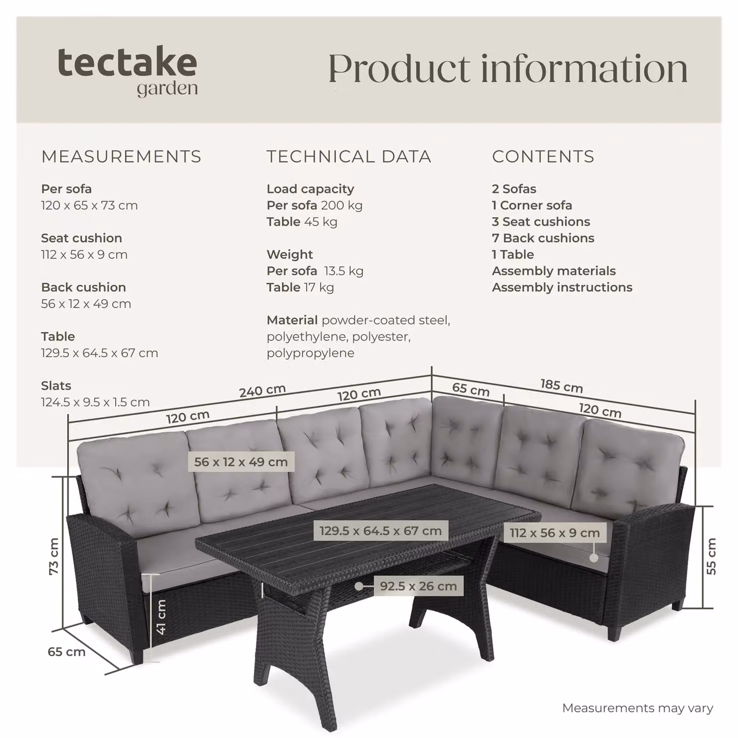 tectake Catania L-Shape Garden Furniture Set in Black and Grey Polyrattan with Upholstered Cushions – 5