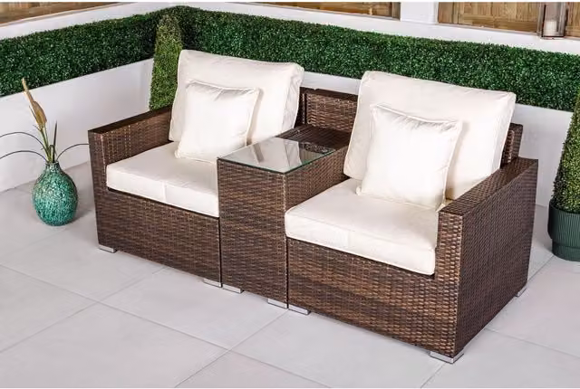 Giardino Havana Modular Rattan Garden Bistro Furniture Set with 2 Seater Sofa and Drinks Cooler Table in Brown