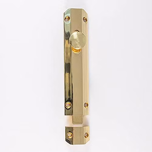 Loops Surface Mounted Flat Sliding Door Bolt Lock in Polished Brass, W: 15.2 cm, H: 3.5 cm