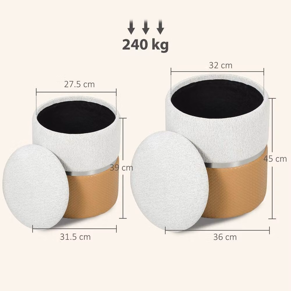 KORVIXA Set of 2 Round Storage Ottomans in Brown and Multicolour, W/D: 100 x 100 cm – 2