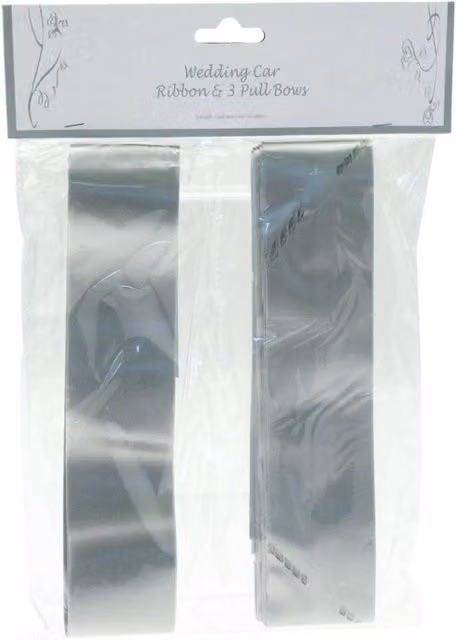 KDMD Silver Wedding Car Ribbon and 3x Bows 4 Pack