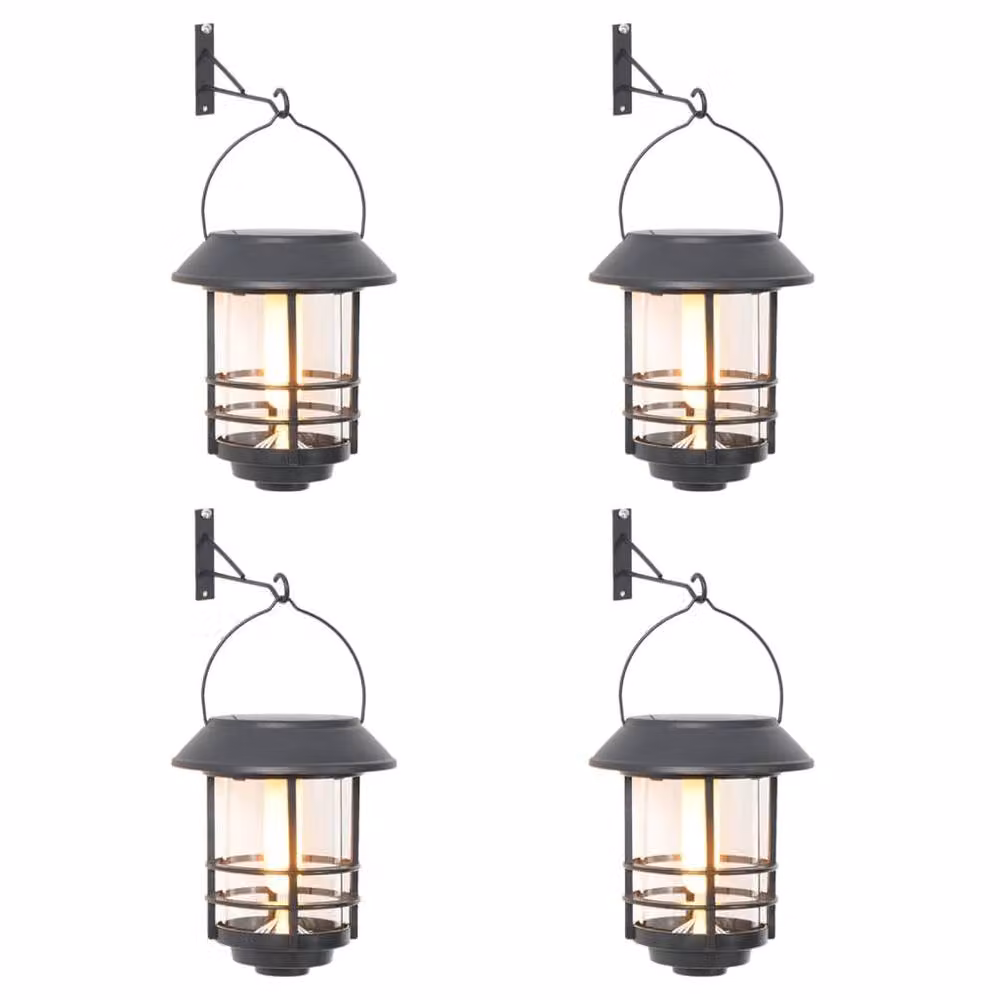 Berkfield Home Solar Outdoor Wall Lanterns, 4 Pack, Warm White Flickering Flame, Black – 2